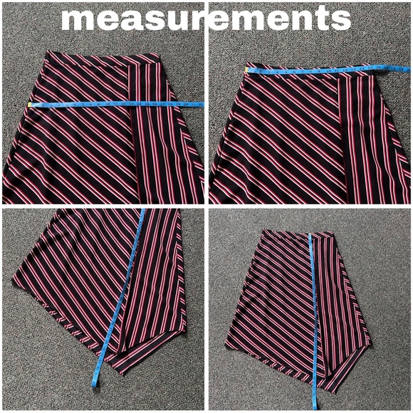 H&M Red & Black Stripe Midi Knee-Length Modest Handkerchief Asymmetrical Skirt M - Picture 16 of 16